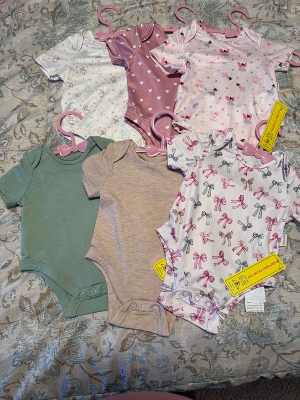 Baby Girls Mixed Onesie Bundle - Pink, Cream, Green